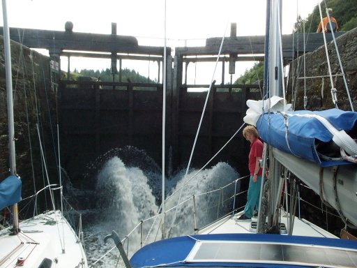 Lock 13 on the Crinan Canal - Sluices Spraying Due to Low Depth of Water