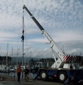 Rigger Hoisted by Crane to Fix the Lifting Strop