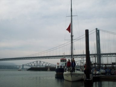 Mast up & Ready to Go - the Forth Bridges behind us